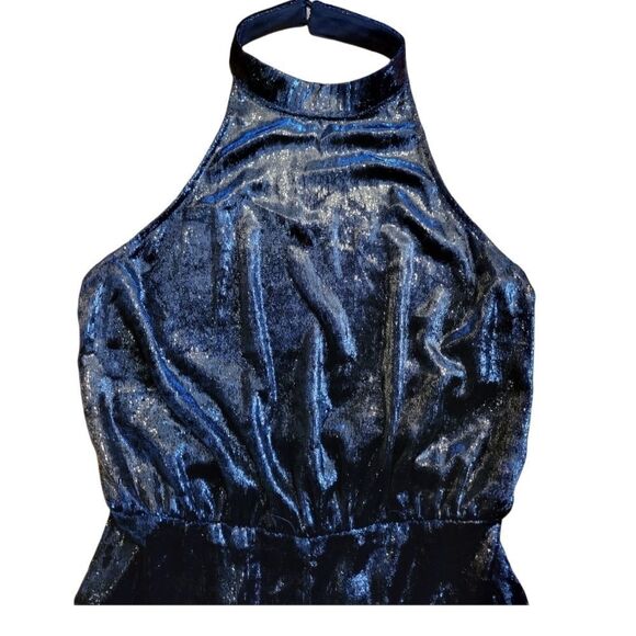 LUSH Black Textured Shiney Shimmer Halter backless Romper S - Picture 5 of 13